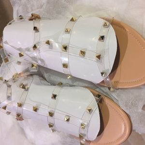 Lulu's Josie Nude Lucite Studded Gladiator Sandals